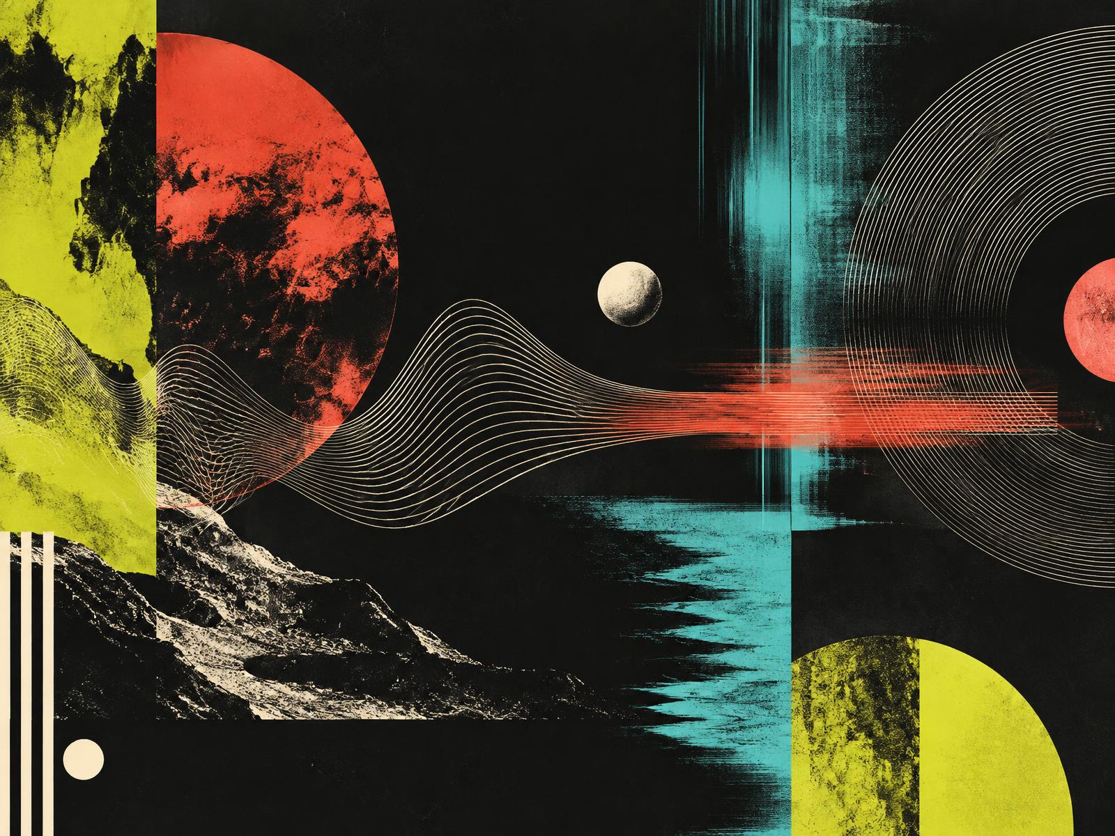 Abstract rhythmic artwork inspired by sound waves and vinyl grooves